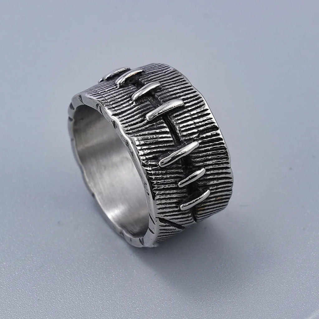 Geometric titanium steel dark punk double ring in a U-shape, shown in a retro colour.