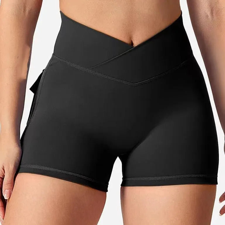 Women's nylon workout shorts in hip-tight fitting style available in eight colours for running and fitness