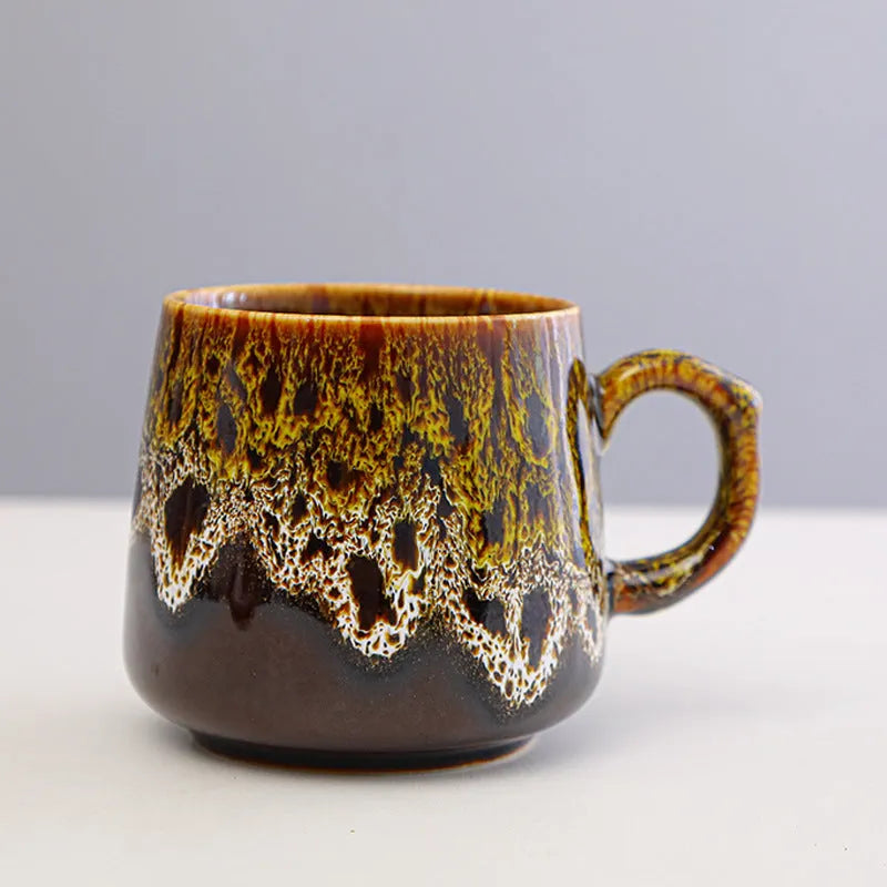 Large capacity retro style coffee mug measuring 8.5cm tall with 8cm diameter in mild luxury design