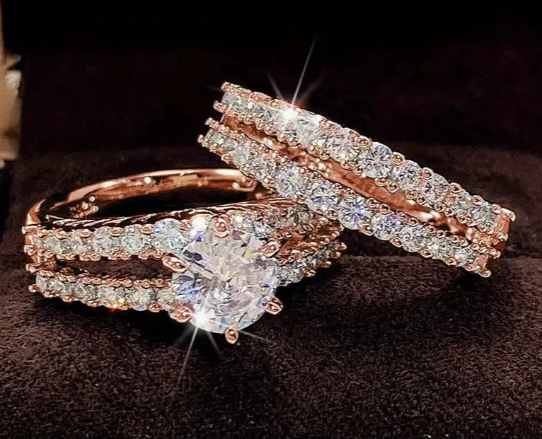 2-in-1 fully-jewelled female ring set in silver, gold, or rose gold colour on size chart