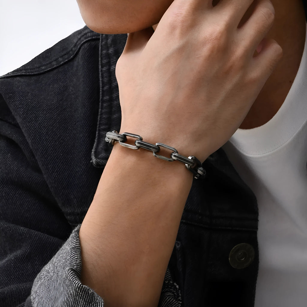 Simple square chain stainless steel bracelet for men in gold colour.