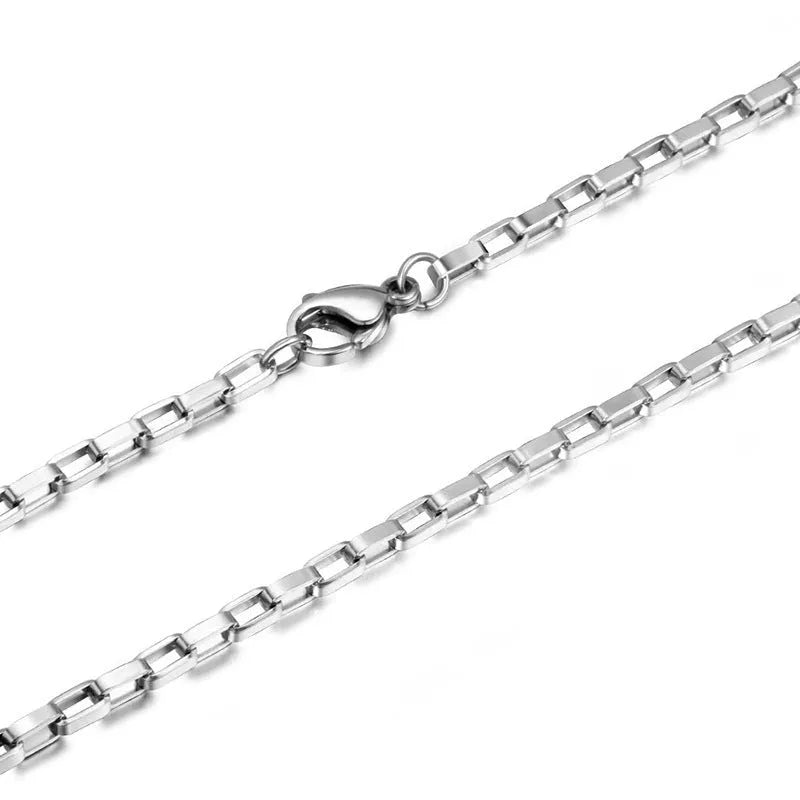 Titanium steel silver box chain necklace 3mm width with polished finish on display