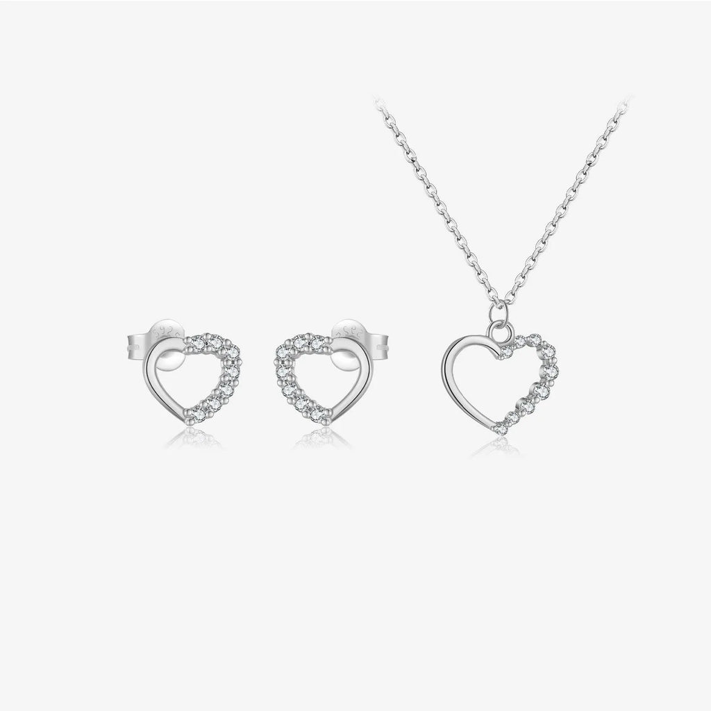 S925 sterling silver hollow heart pendant necklace with regular chain, available in white gold or 18K gold finish.