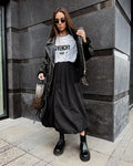 Women's solid colour cotton long skirt in white or black option