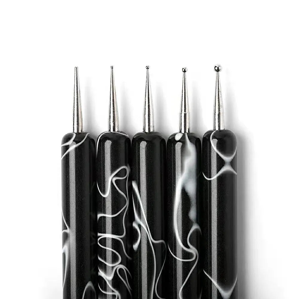 Five acrylic point line pressing pens for nail art, shown in assorted styles including black, brick red, cyan and purple HAILANG.
