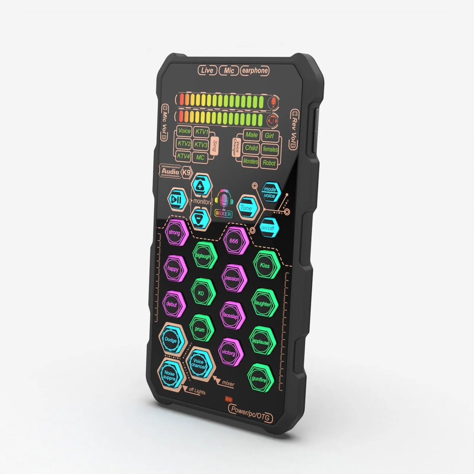 K9 outdoor mobile live streaming sound card suit in black with wired connection