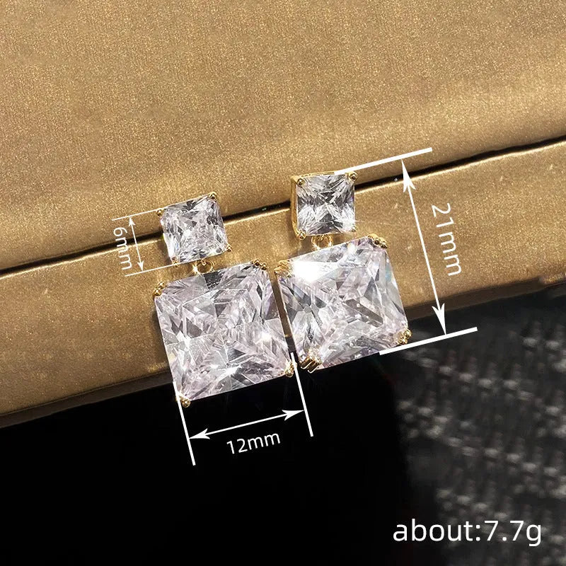Geometric square copper earrings with quadrilateral design in gold or white gold plated finish
