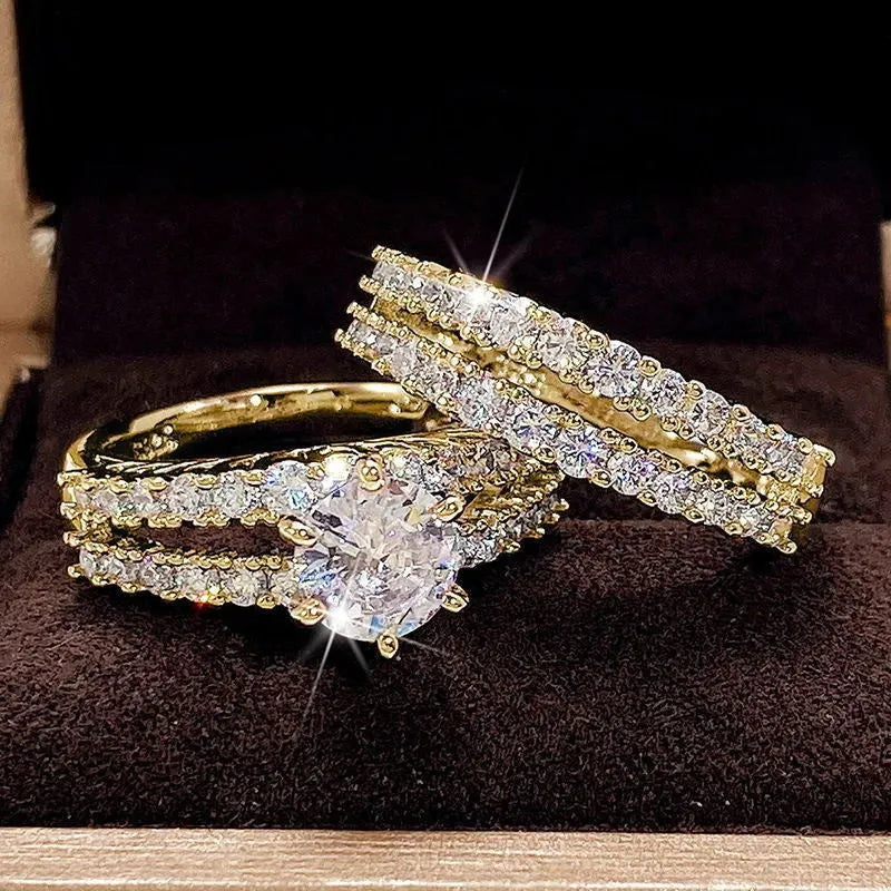 2-in-1 fully-jewelled female ring set in silver, gold, or rose gold colour on size chart