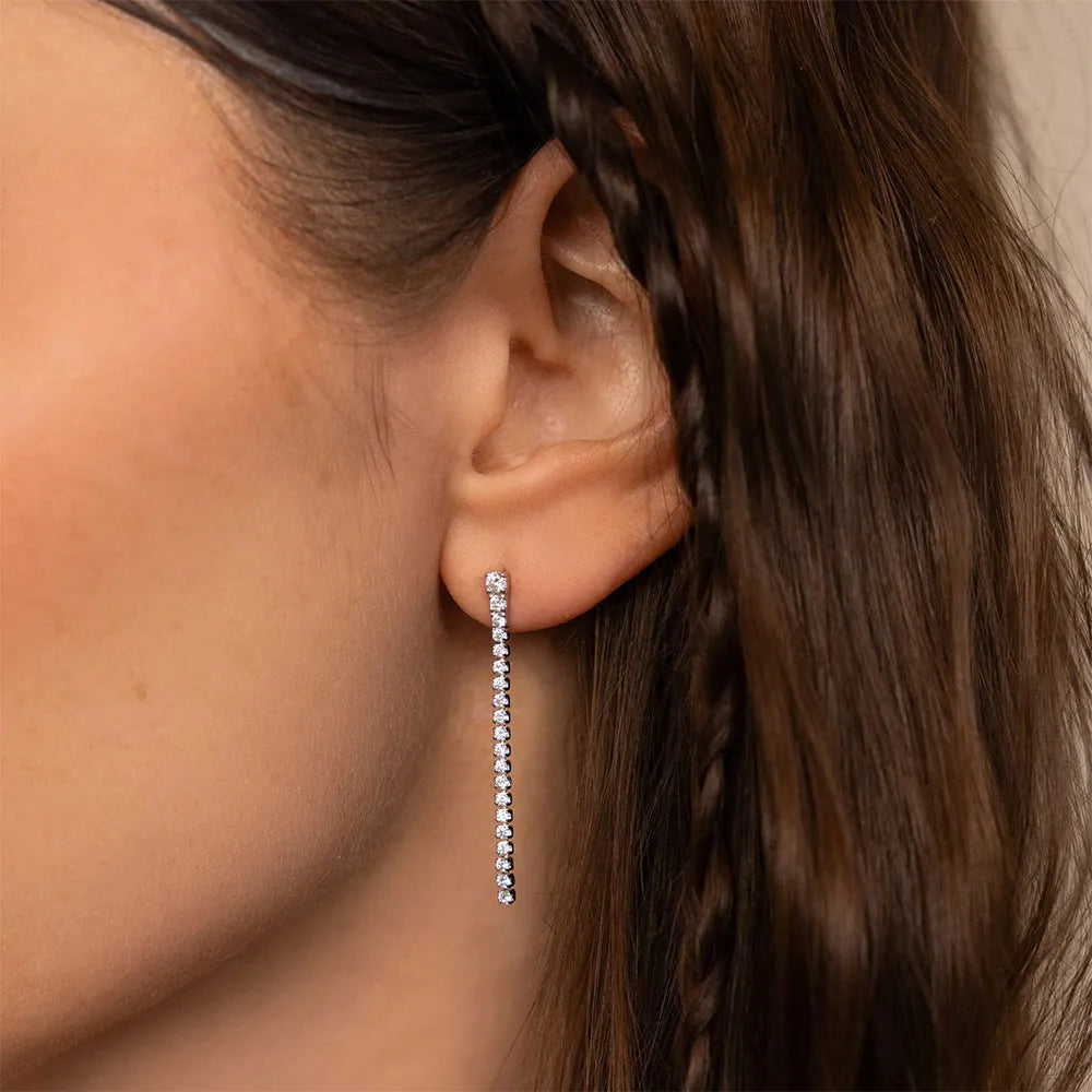 Simple geometric zircon earrings for women in gold or steel colours with Chinese style linear elements