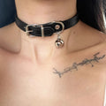 Black little bell shape choker neck band with adjustable fit, mixed material, three black colour options including LD leather