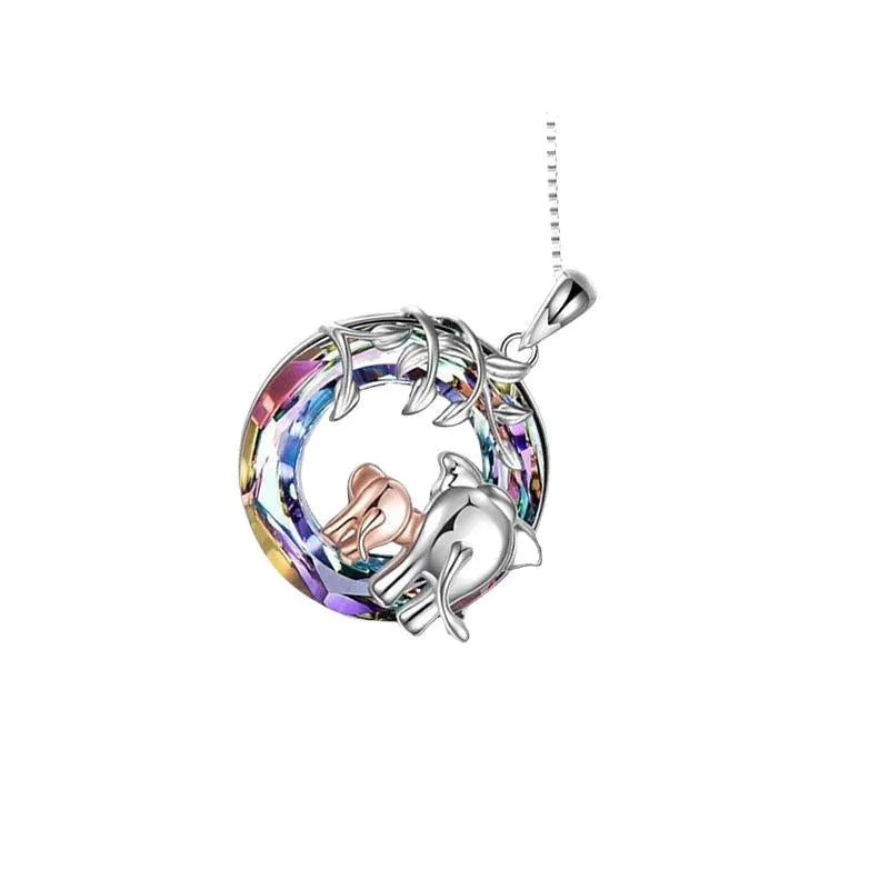 Platinum colour women's necklace with animal shapes and geometric diamond and Saturn designs