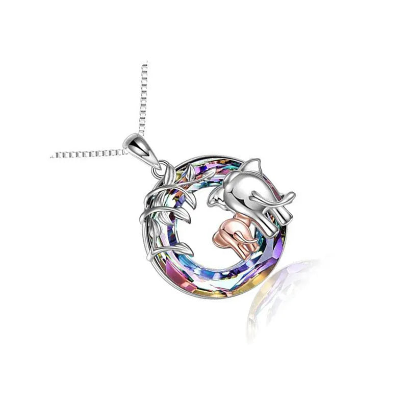 Platinum colour women's necklace with animal shapes and geometric diamond and Saturn designs
