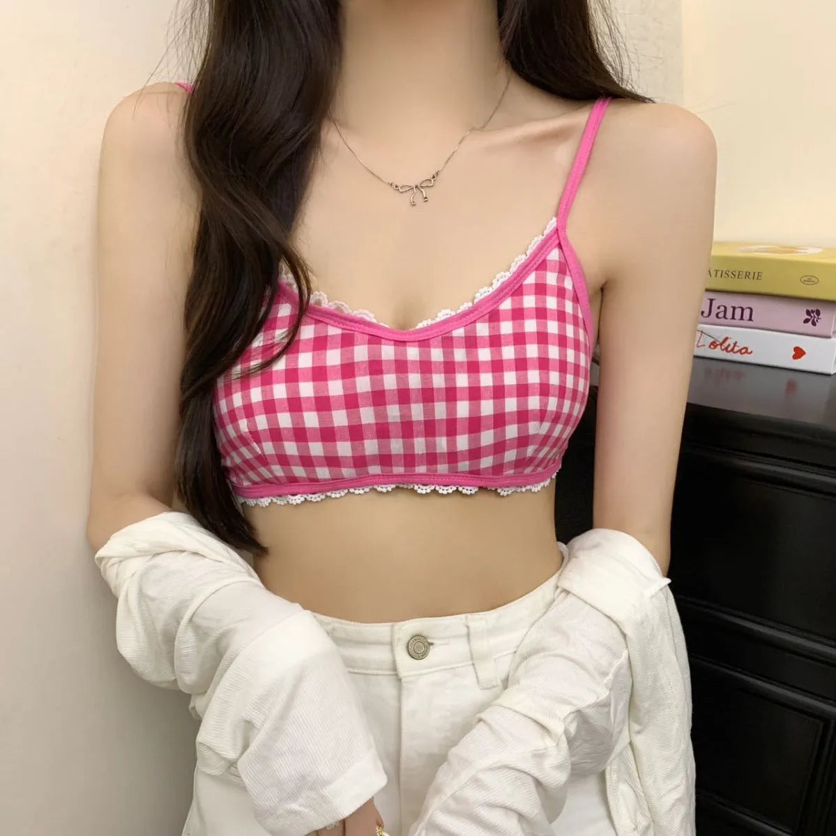 Women's nylon camisole bra top seamless backless tube waist length moderate lift in six colours dopamine wear