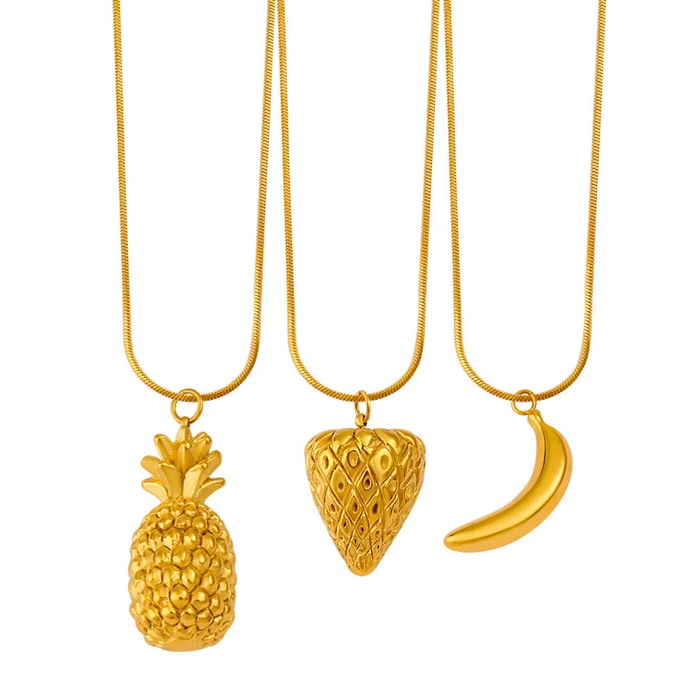 Stainless steel necklace with a detailed red apple enamel pendant on a silver chain.