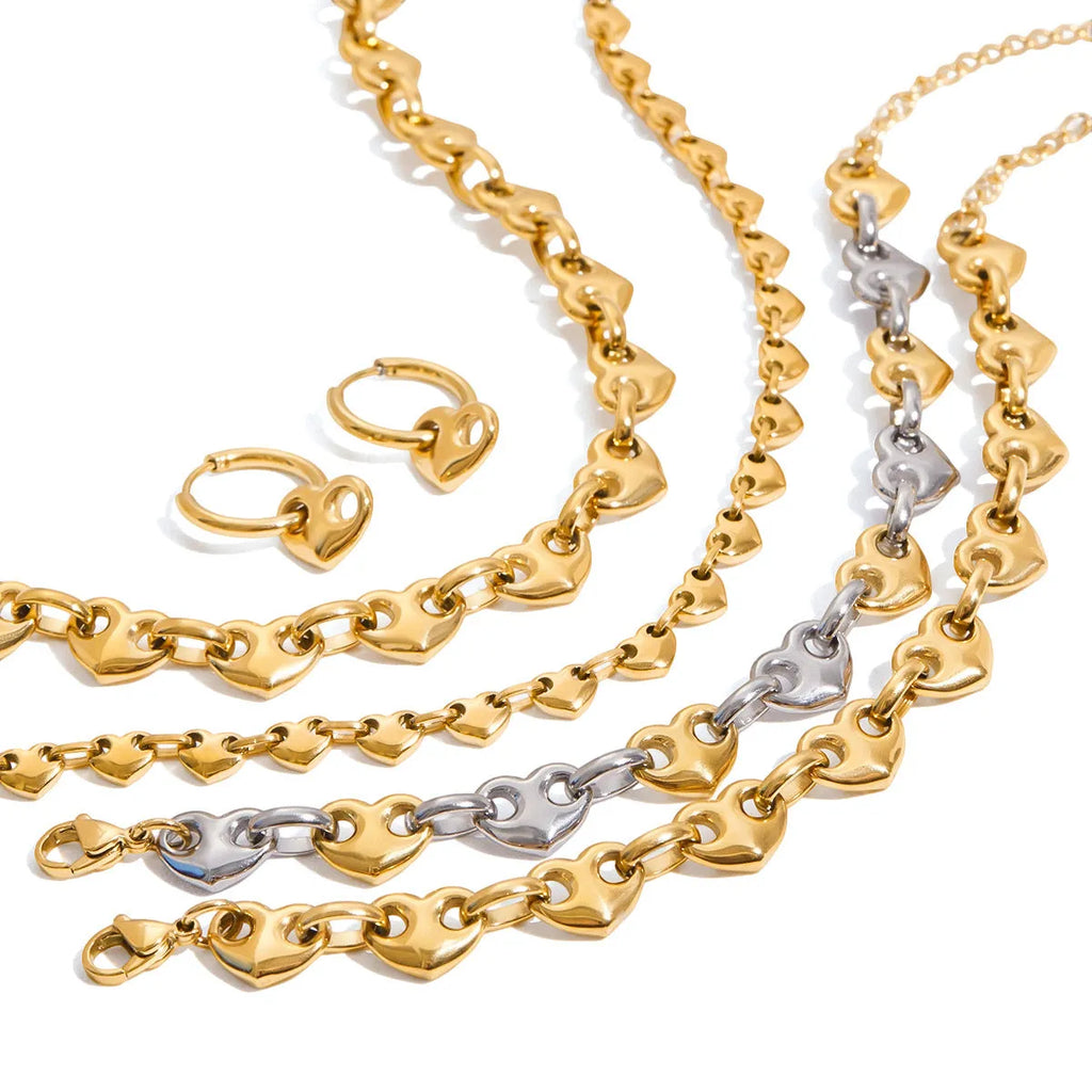 Stainless steel necklace and earrings set for women with bracelet and one pair of earrings in Love Light Luxury style