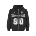 Women's American retro style loose-fit hooded jacket with embroidered line letter patterns in cotton blend fabric