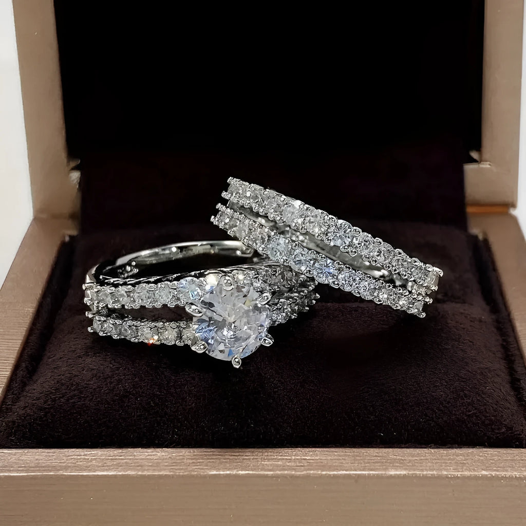 2-in-1 fully-jewelled female ring set in silver, gold, or rose gold colour on size chart