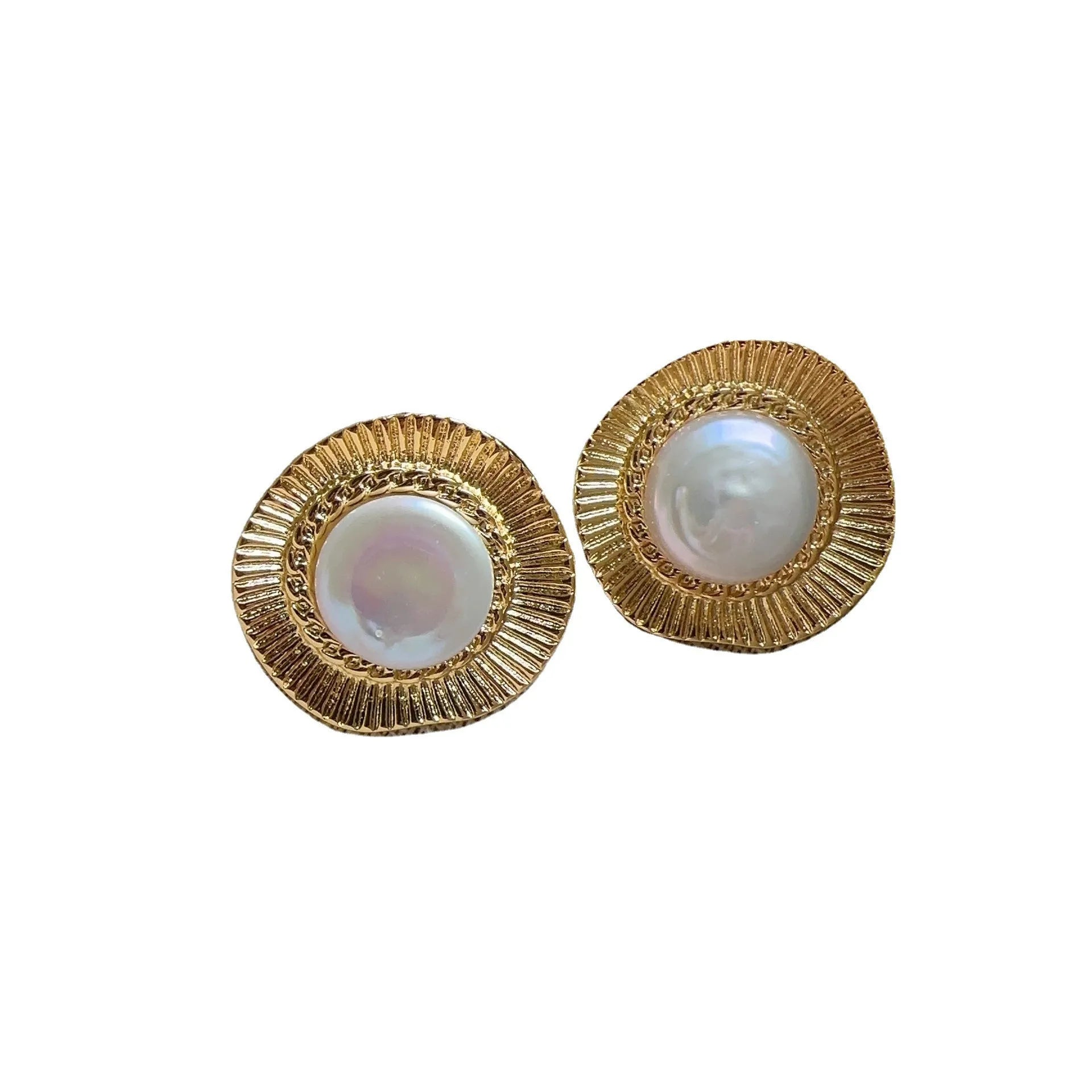 Round gold French retro earrings for women with electroplated finish