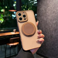 Magnetic suction iPhone case with invisible bracket in frosted transparent finish showing black colour option