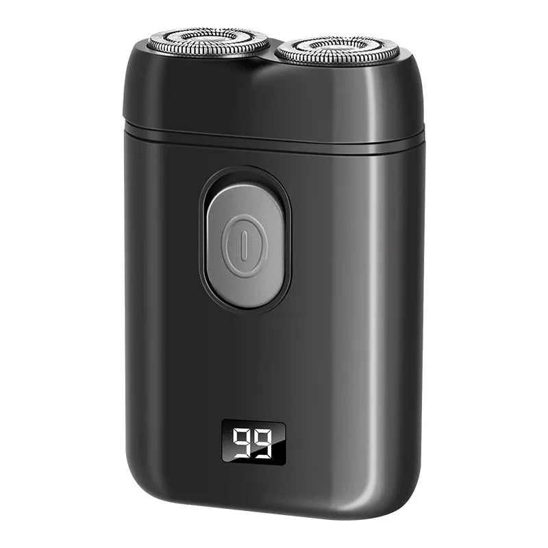 Rechargeable electric shaver with floating cutter heads in black, silver, and LCD black colour options