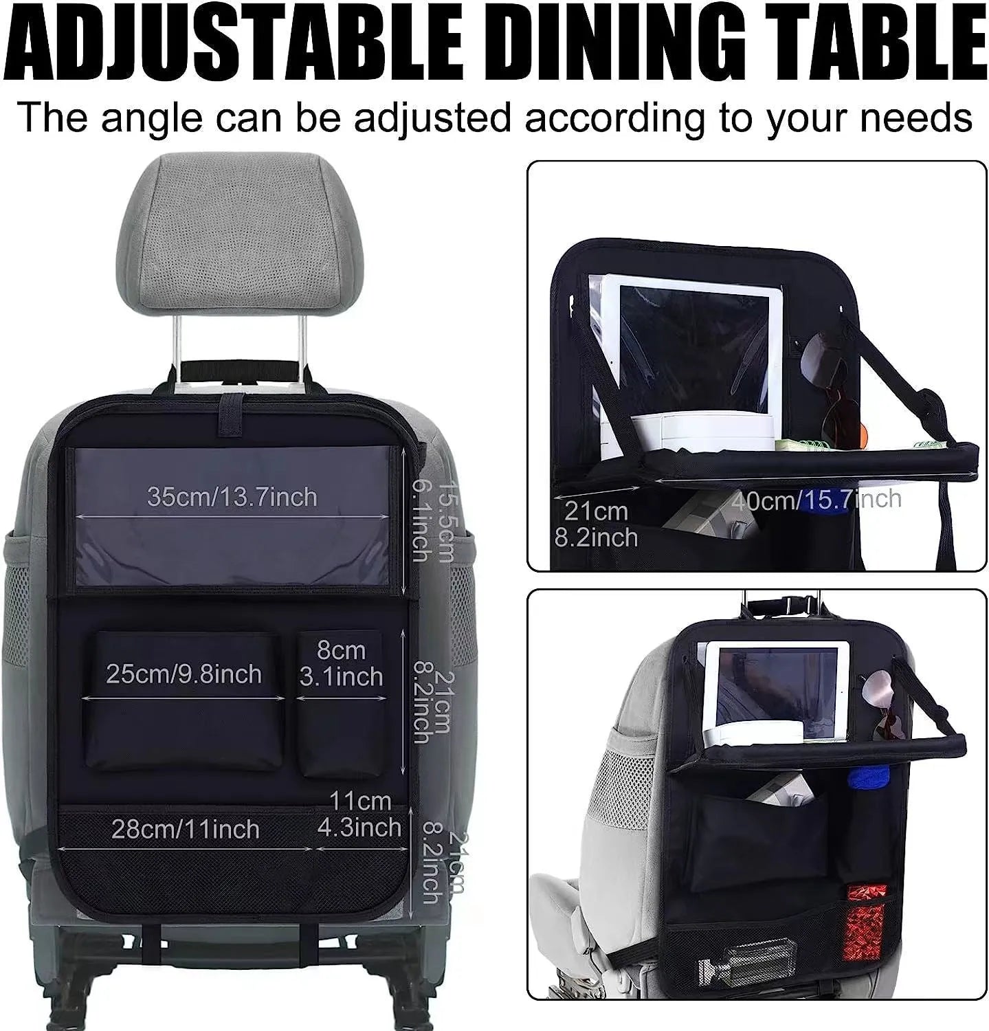 Black Oxford cloth car seat back storage bag with hanging design for vehicle organisation