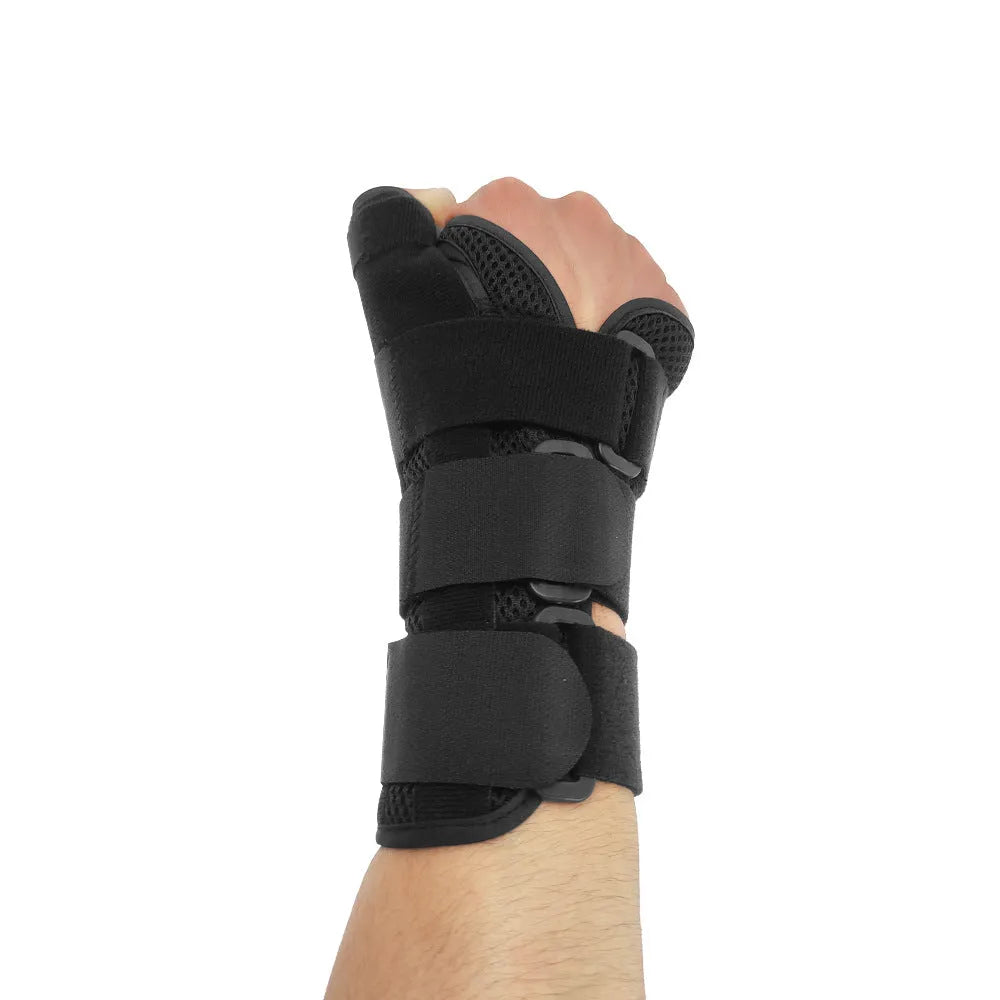Carbon fibre sports wrist guard with adjustable thumb strap in black with grey edging