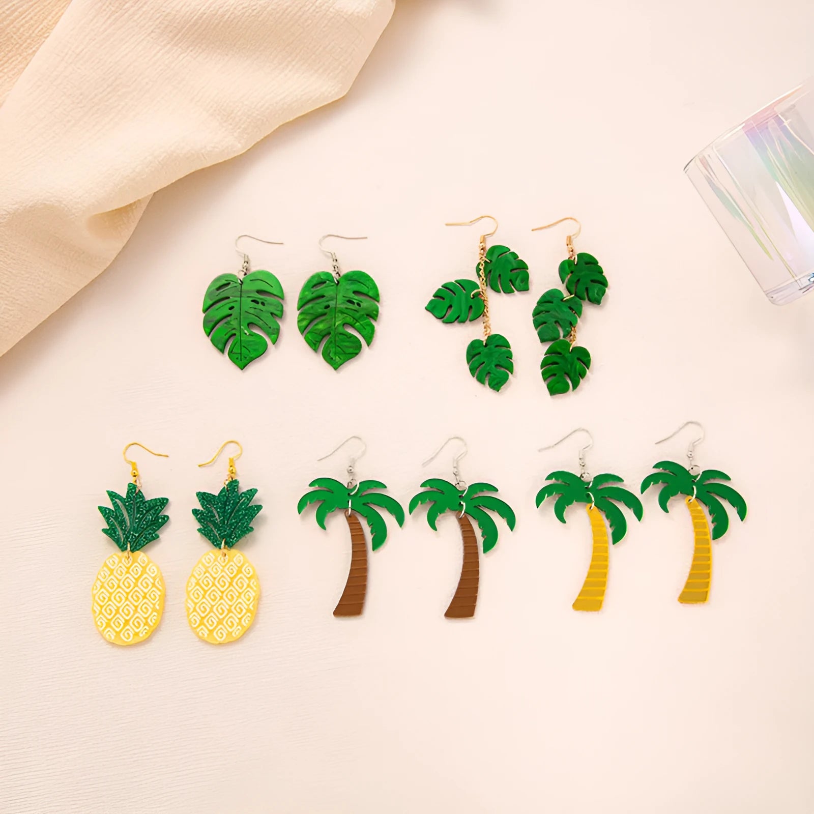 Acrylic drop earrings with coconut design on alloy hook in one of five colour styles.