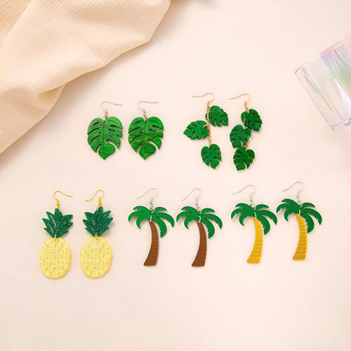 Acrylic drop earrings with coconut design on alloy hook in one of five colour styles.