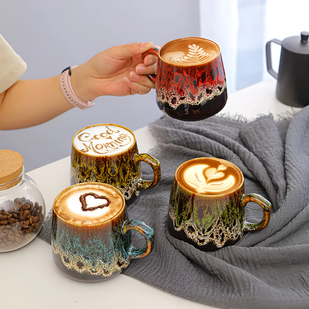 Large capacity retro style coffee mug measuring 8.5cm tall with 8cm diameter in mild luxury design