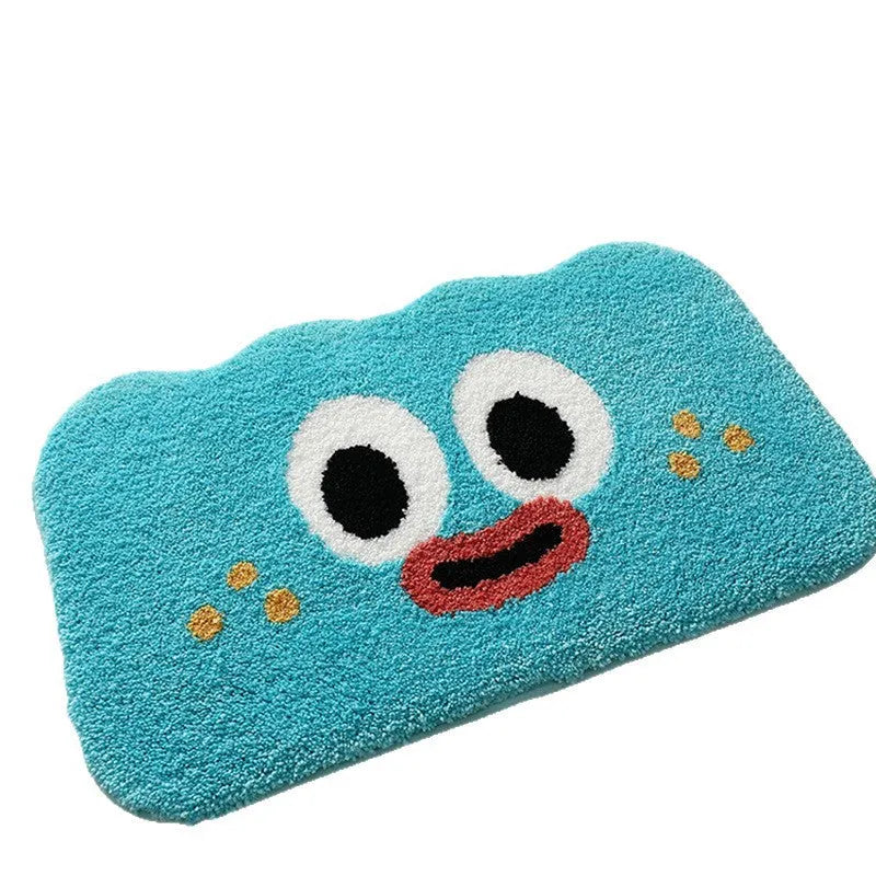 Cartoon anime print bathroom floor mat in soft polyester fibre, shown in green colour.