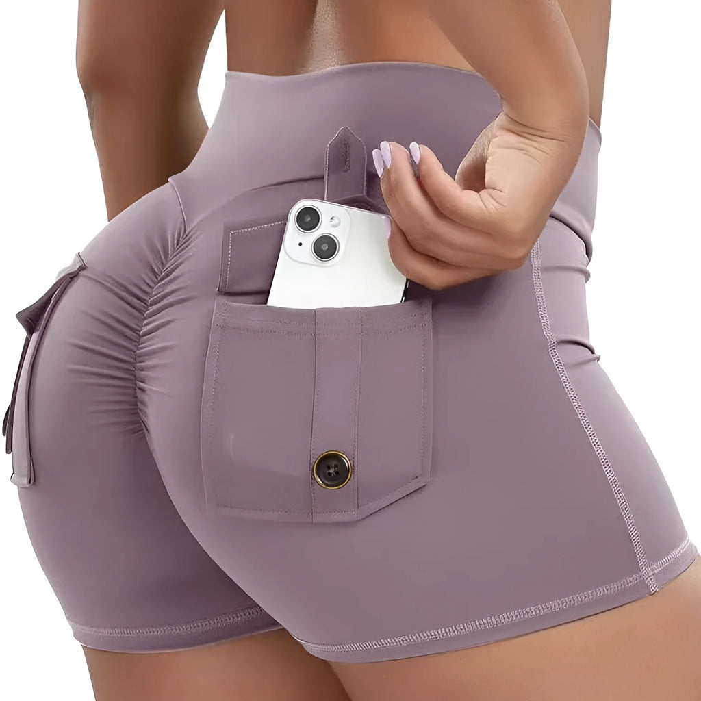 Women's nylon workout shorts in hip-tight fitting style available in eight colours for running and fitness