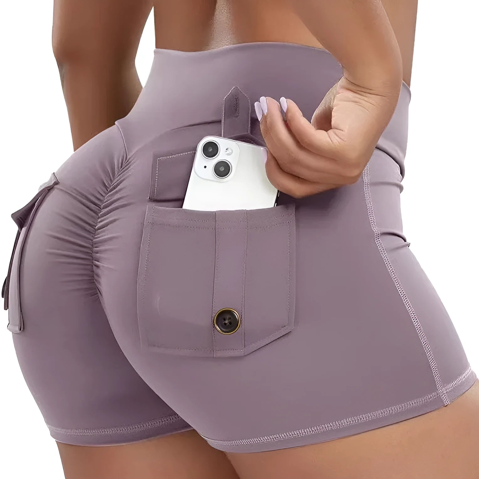 Women's nylon workout shorts in hip-tight fitting style available in eight colours for running and fitness