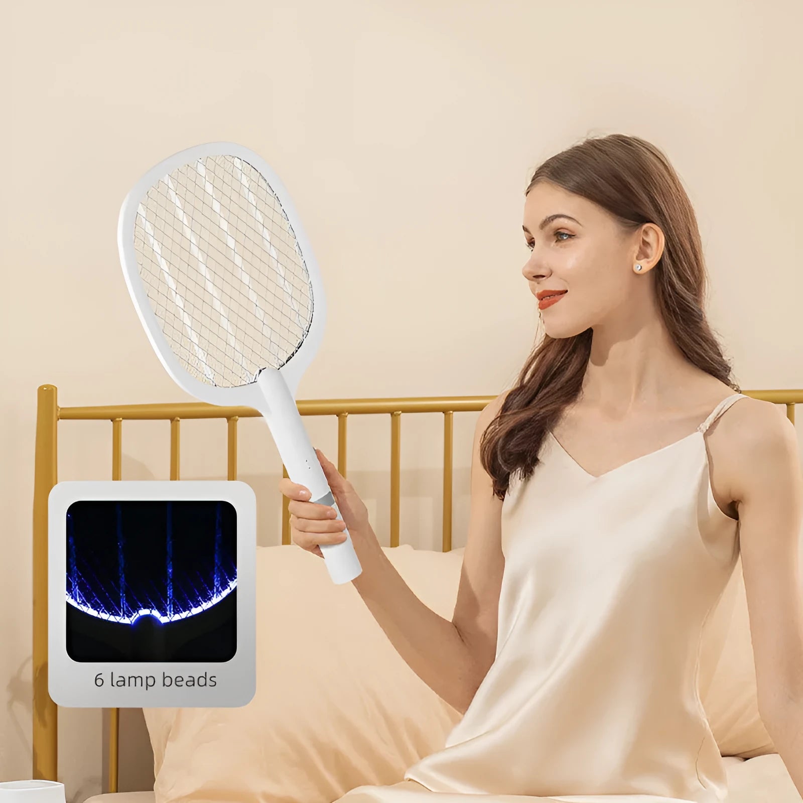 Orange and blue rechargeable electric mosquito swatter with USB charging port