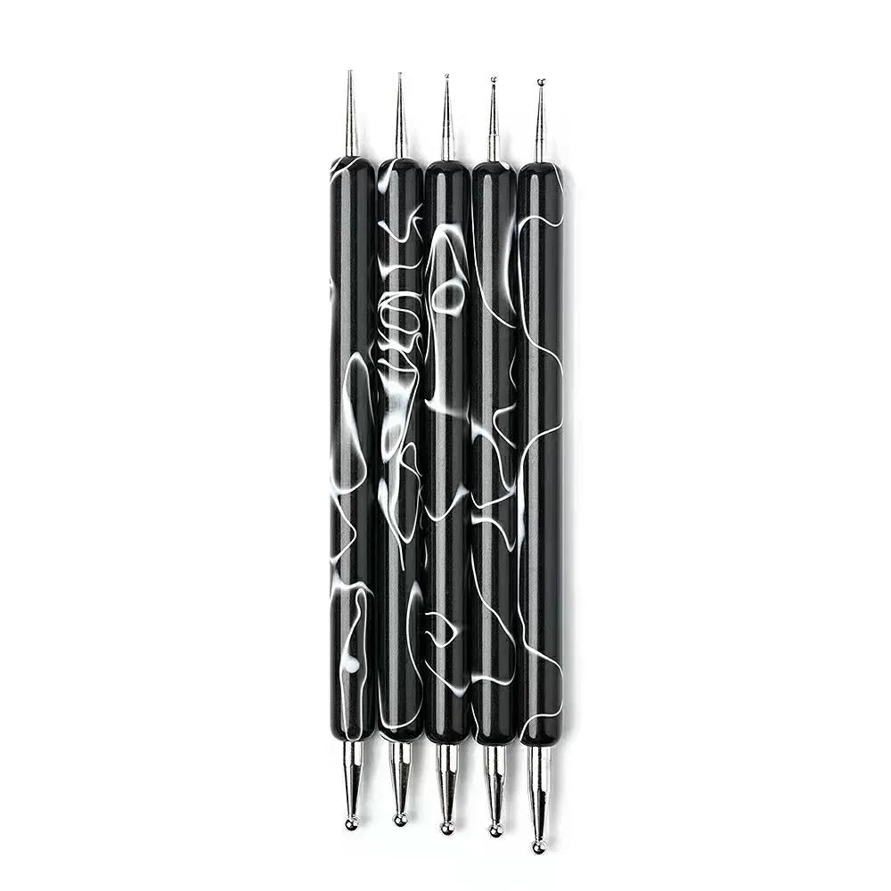 Five acrylic point line pressing pens for nail art, shown in assorted styles including black, brick red, cyan and purple HAILANG.