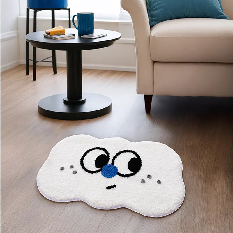 Cartoon anime print bathroom floor mat in soft polyester fibre, shown in green colour.