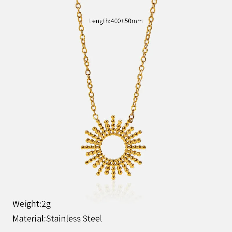 Sunflower Series women's gold necklace and bracelet set with geometric chain design.