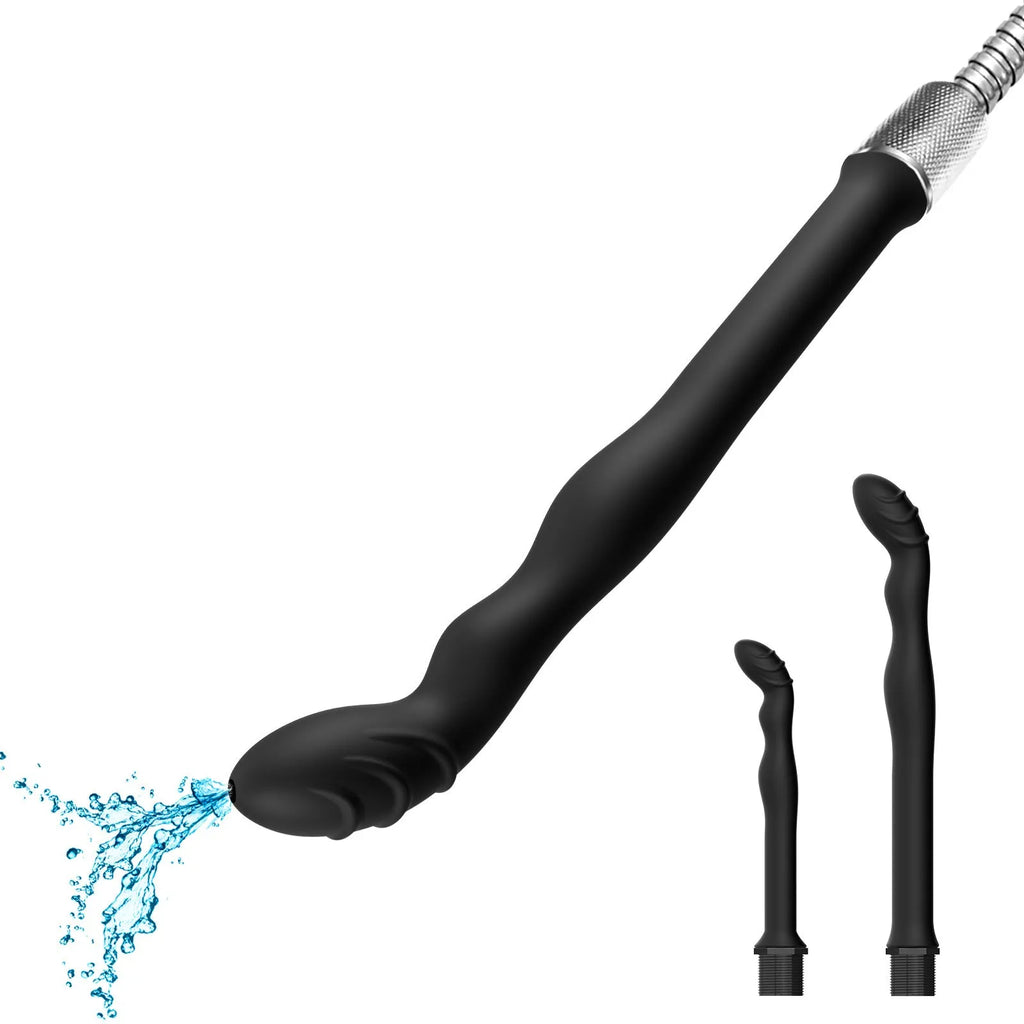 Black silicone hosepipe flusher connector shown in large and small size options