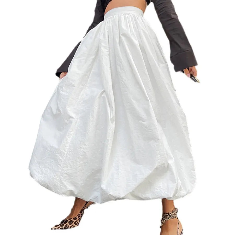 Women's solid colour cotton long skirt in white or black option