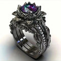 Women's rose inlaid zircon ring in geometric shape with floral elements on finger