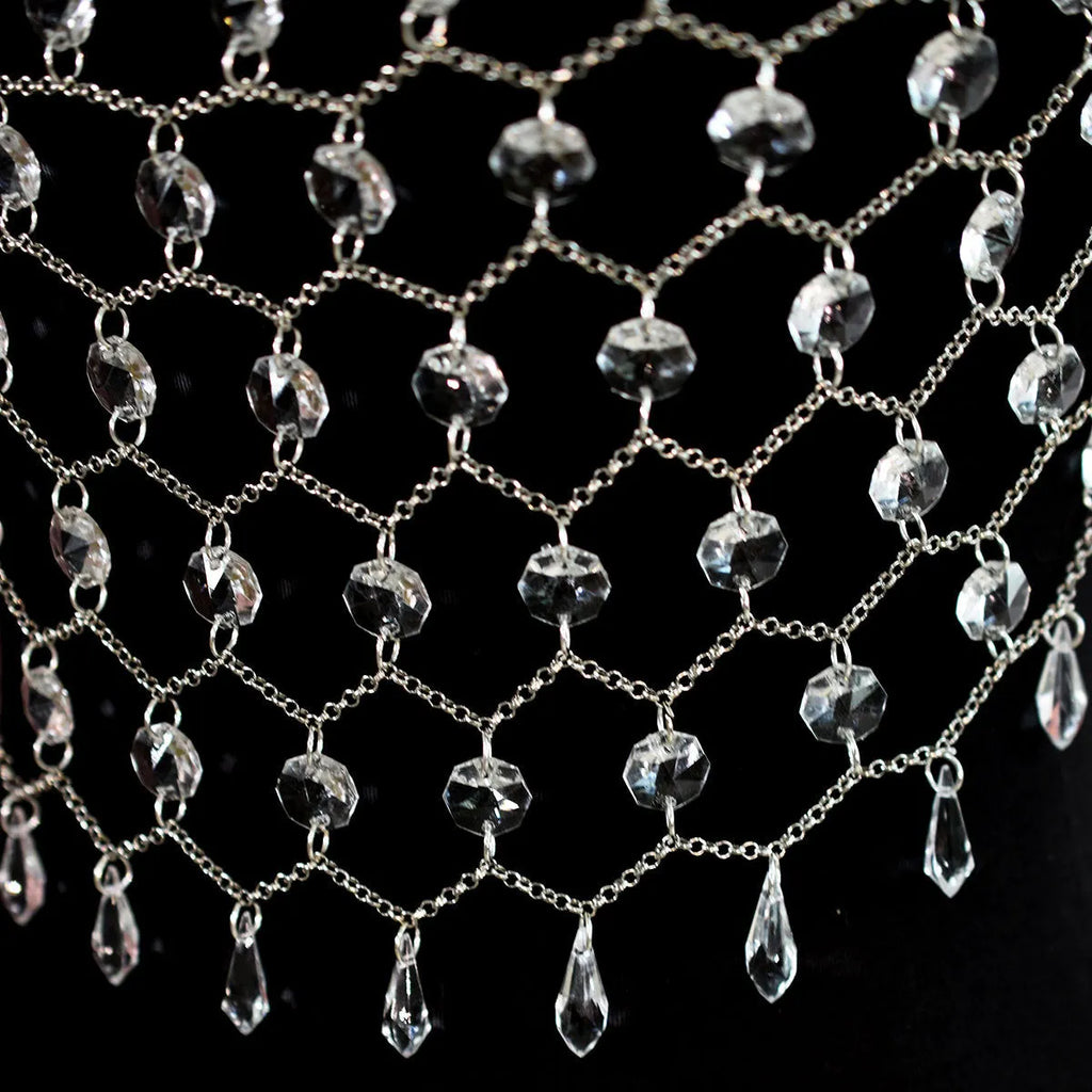 Transparent acrylic crystal sequins body chain chest necklace jewellery in hand-woven construction