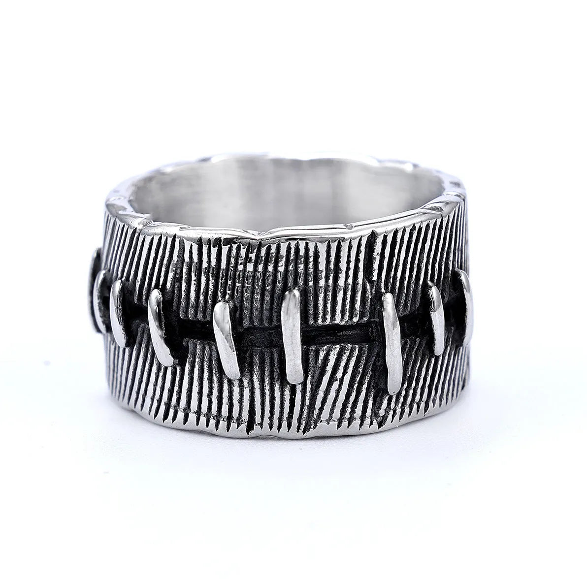 Geometric titanium steel dark punk double ring in a U-shape, shown in a retro colour.