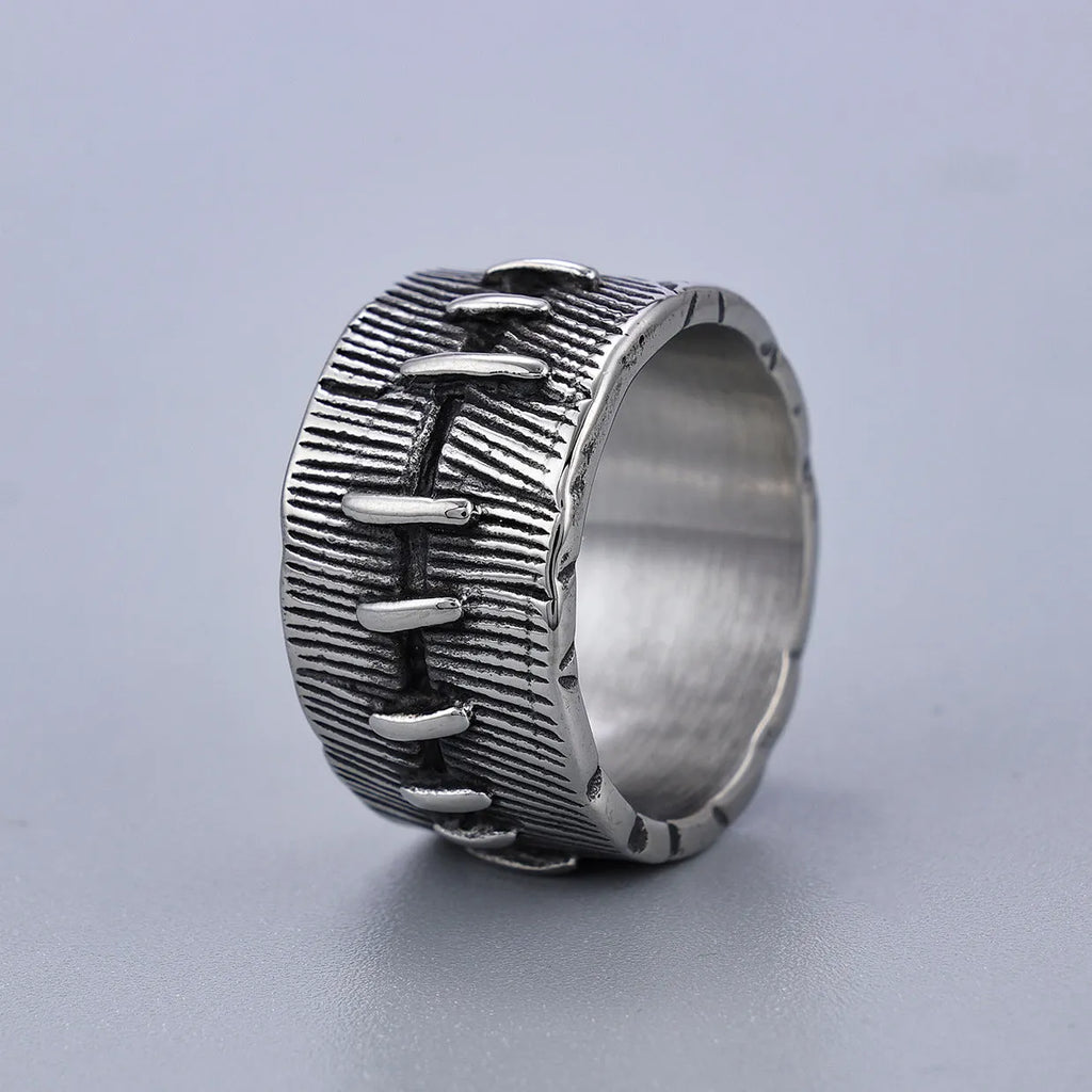 Geometric titanium steel dark punk double ring in a U-shape, shown in a retro colour.