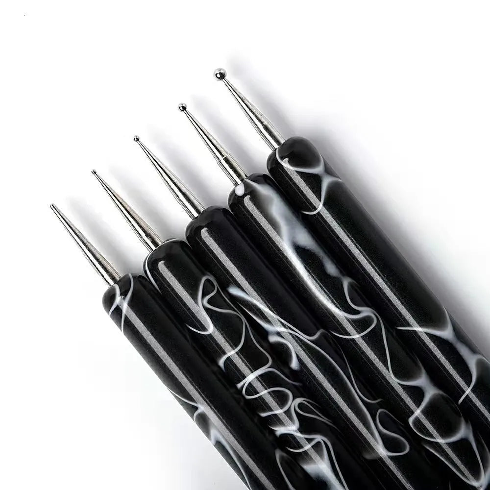 Five acrylic point line pressing pens for nail art, shown in assorted styles including black, brick red, cyan and purple HAILANG.