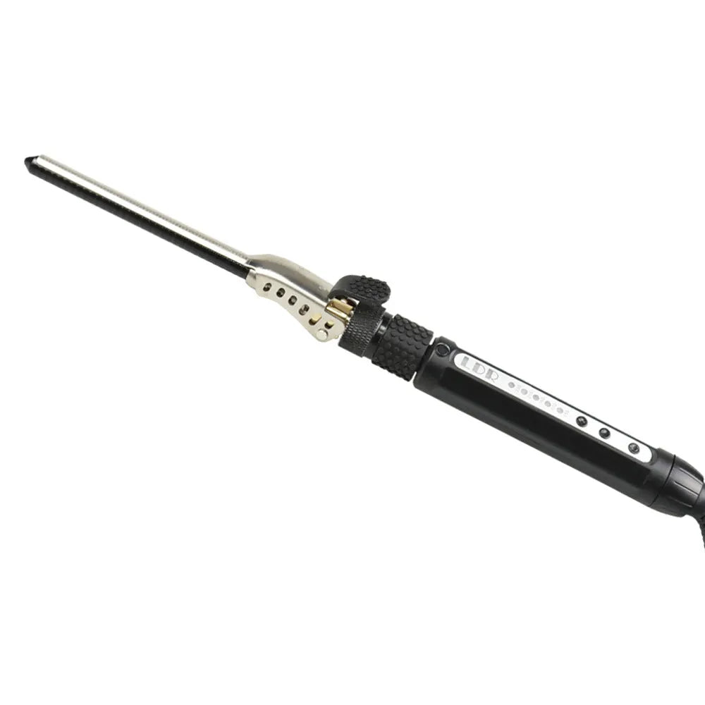 Small black 7mm rotatable clip hair curler with wired power cord