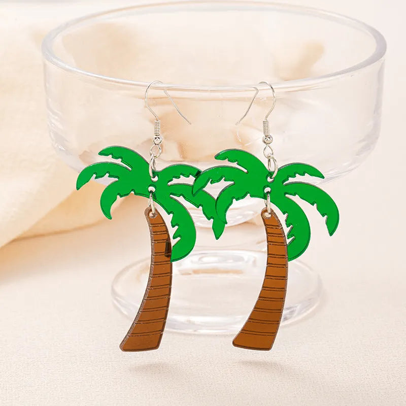 Acrylic drop earrings with coconut design on alloy hook in one of five colour styles.