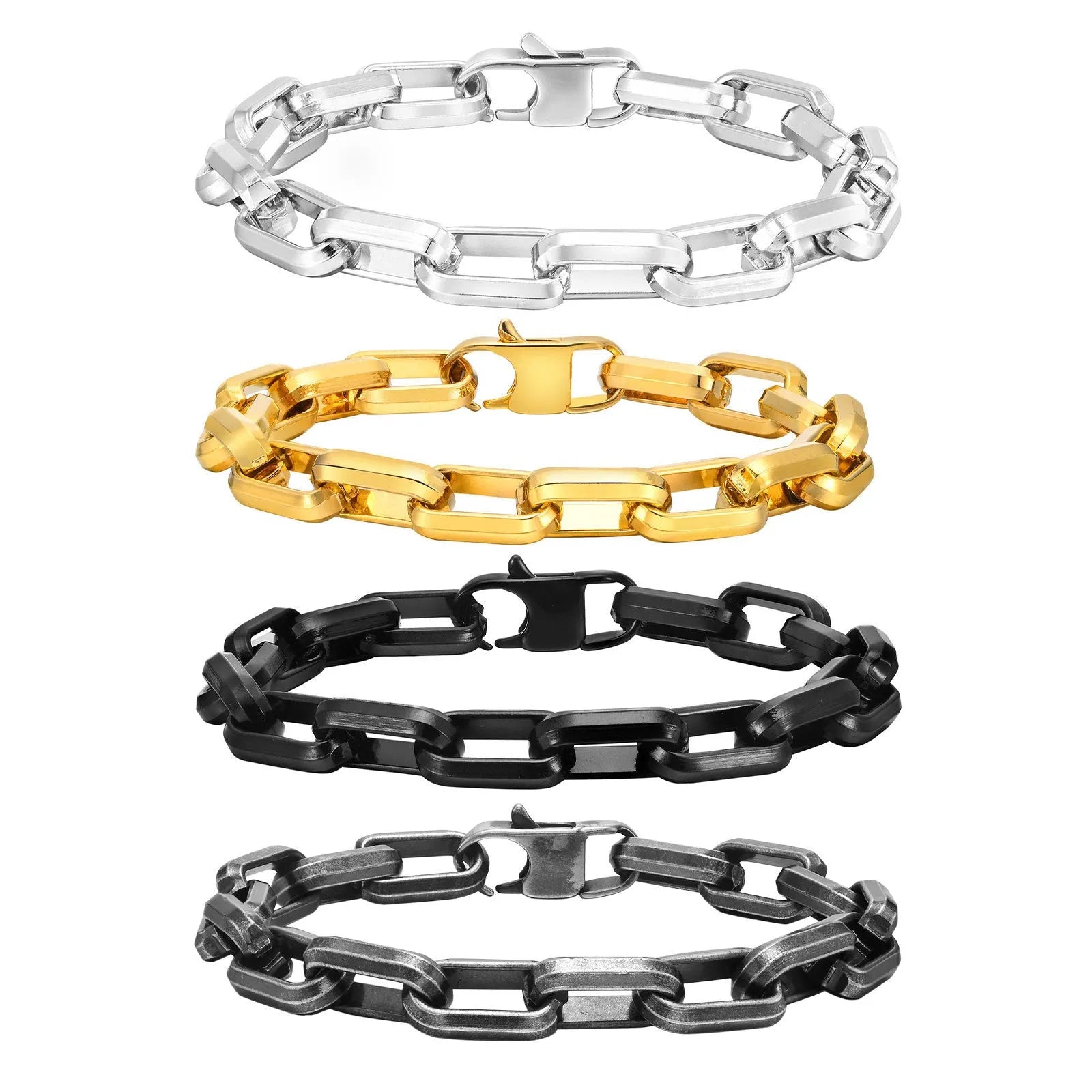 Simple square chain stainless steel bracelet for men in gold colour.