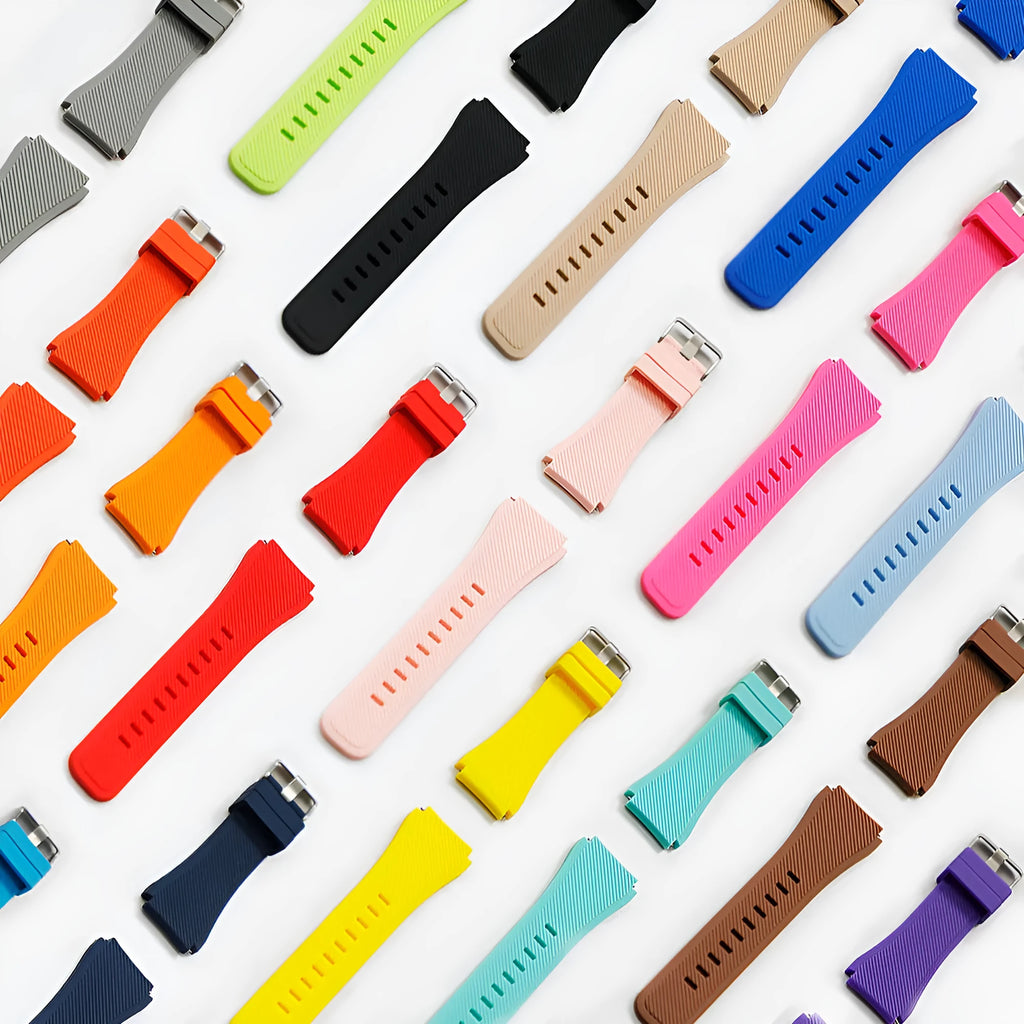 Silicone sports watch strap for S3 Twill smartwatch showing multiple colour options