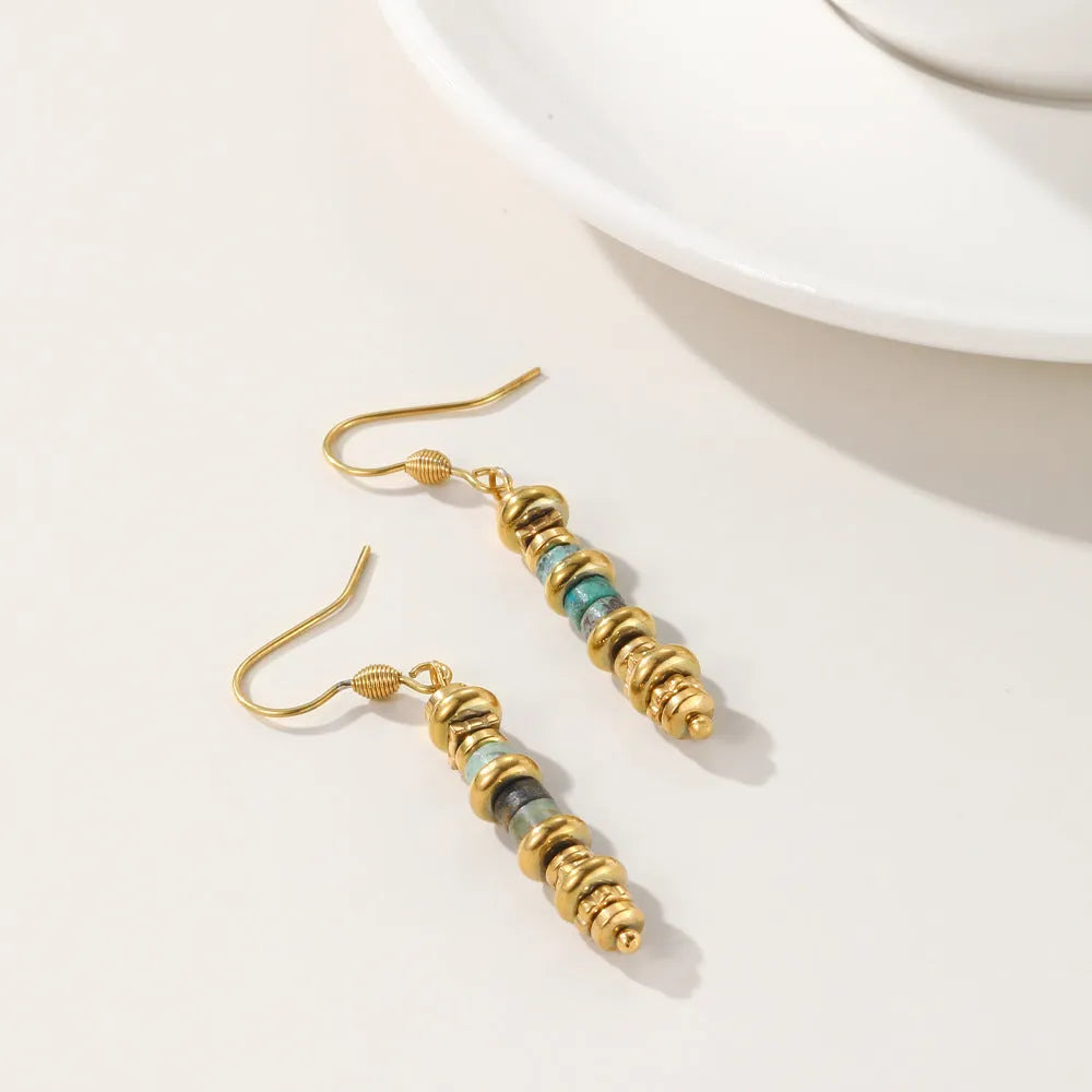 Geometric titanium steel dangle earrings with 18K gold plating in retro style