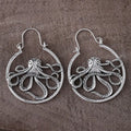 Vintage antique silver octopus earrings with electroplated finish