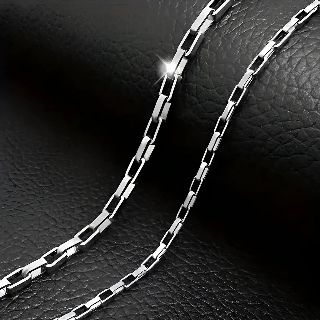 Titanium steel silver box chain necklace 3mm width with polished finish on display